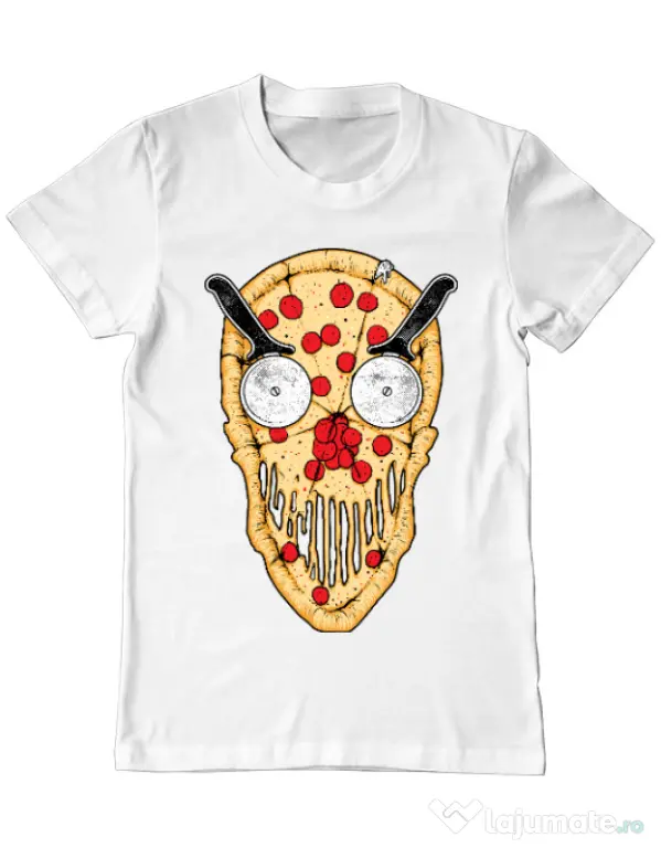 Tricou ADLER barbat Pizza skull Alb
