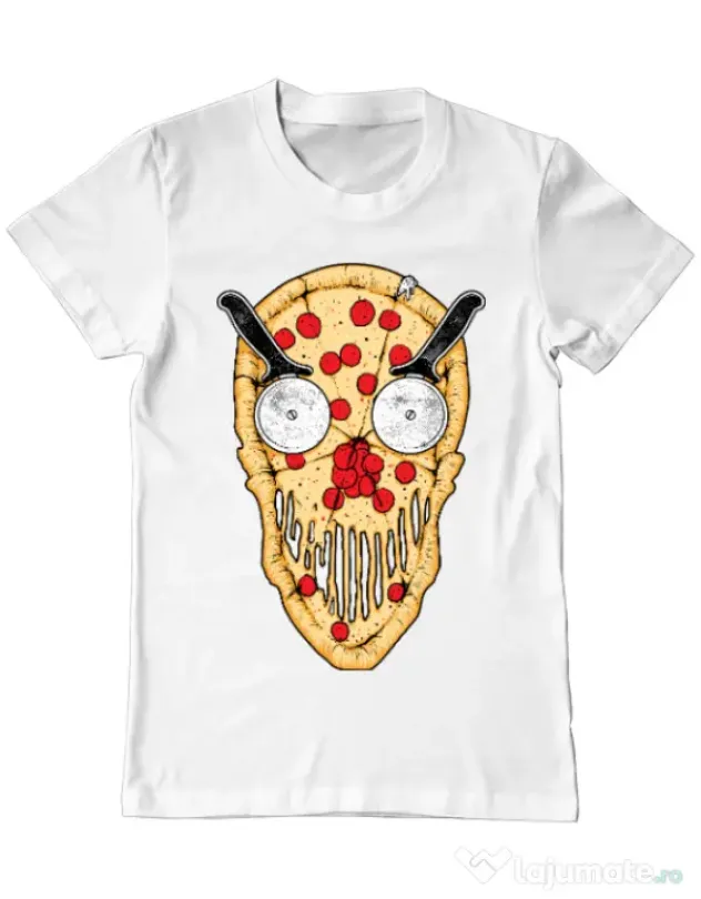 Tricou ADLER barbat Pizza skull Alb