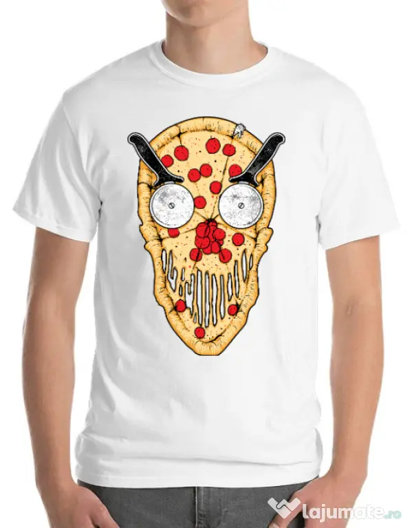 Tricou ADLER barbat Pizza skull Alb