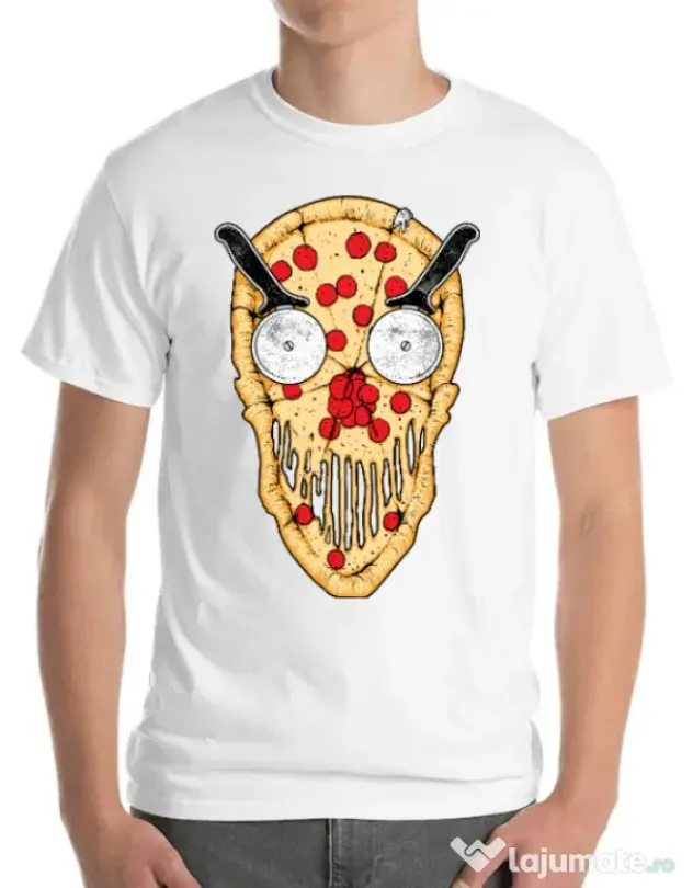 Tricou ADLER barbat Pizza skull Alb