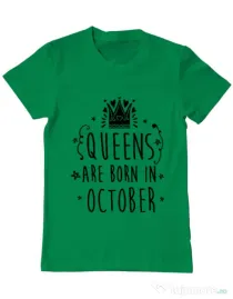Tricou ADLER barbat Queens are born in October Verde mediu