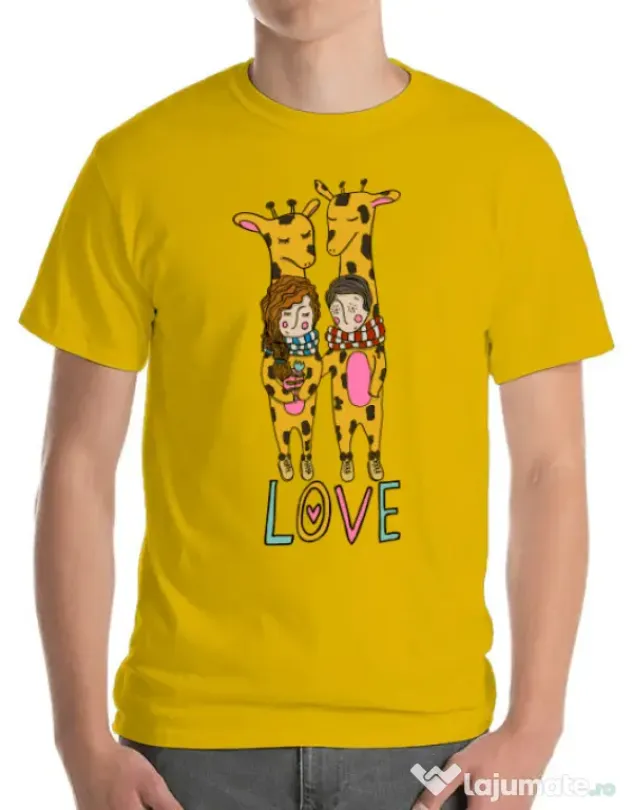 Tricou ADLER barbat Giraffes love Galben