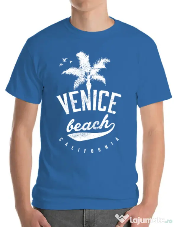 Tricou ADLER barbat Venice beach California Albastru azuriu