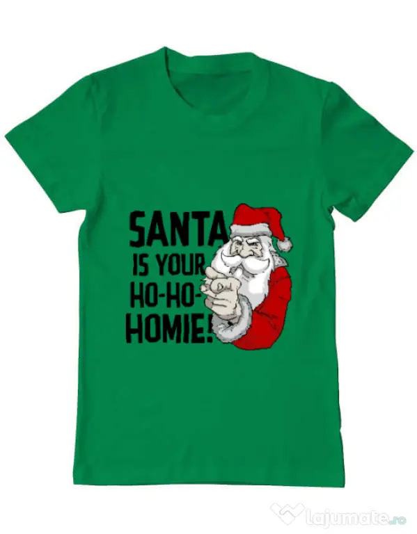 Tricou ADLER barbat Santa is your homie Verde mediu