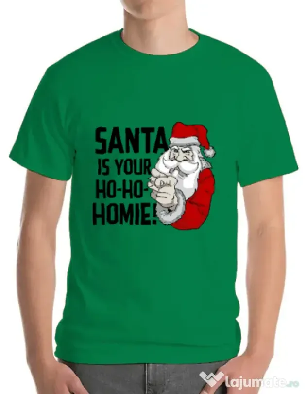 Tricou ADLER barbat Santa is your homie Verde mediu