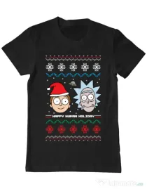 Tricou ADLER barbat Rick and Morty Christmas Negru