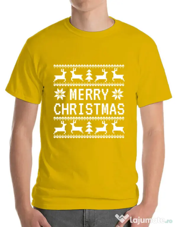 Tricou ADLER barbat Merry Christmas Ugly Sweater Galben