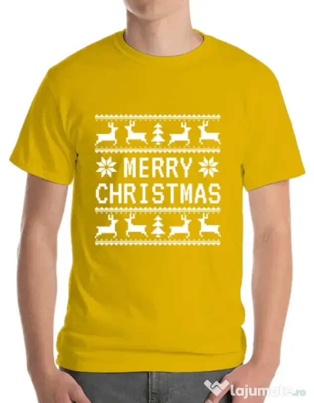 Tricou ADLER barbat Merry Christmas Ugly Sweater Galben
