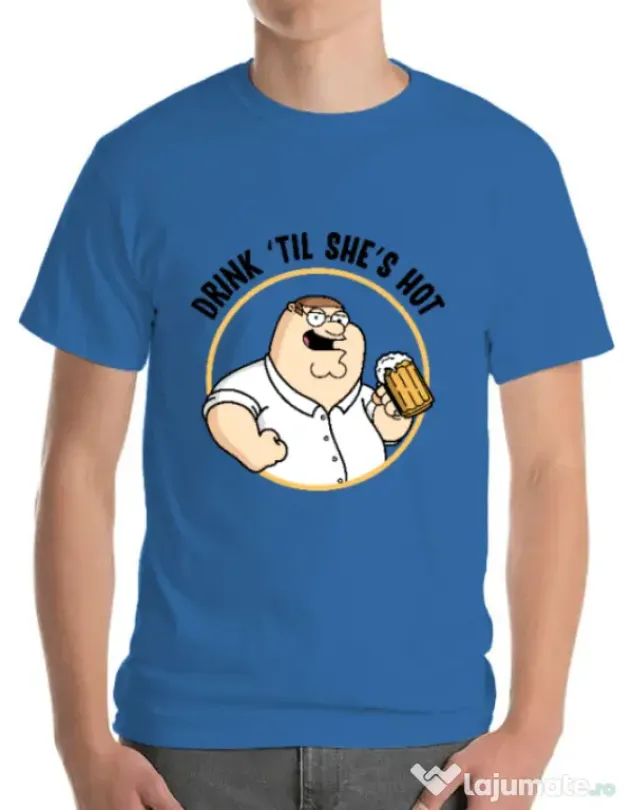 Tricou ADLER barbat Drink til she is hot Albastru azuriu