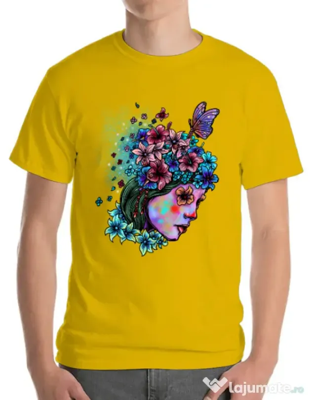 Tricou ADLER barbat Lady and flowers Galben