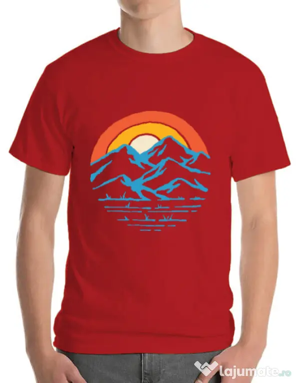 Tricou ADLER barbat Mountain and rainbow Rosu