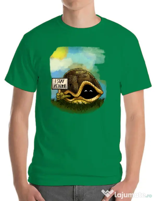 Tricou ADLER barbat I stay home Verde mediu