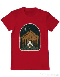 Tricou ADLER barbat Camp mountain night Rosu