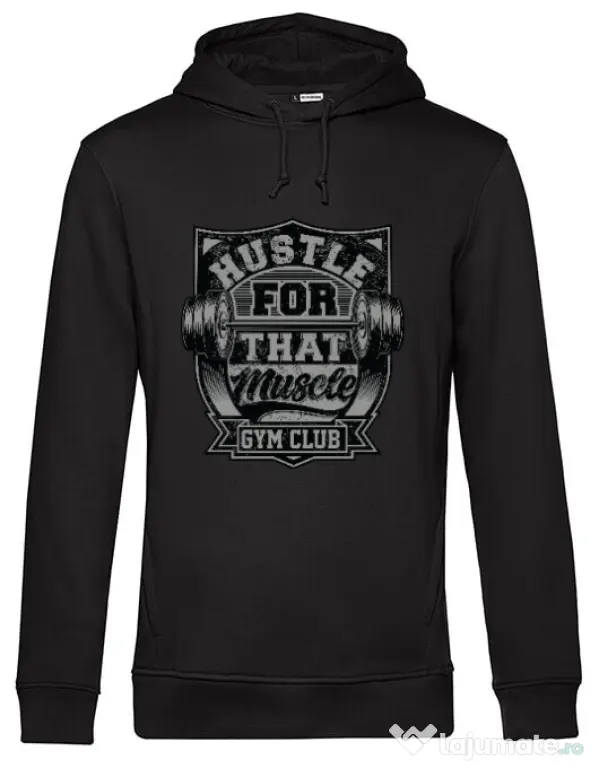 Hoodie barbat cu gluga Hustle for that muscle Negru