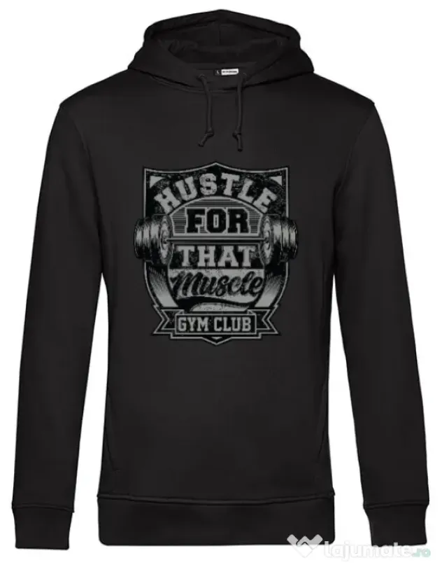 Hoodie barbat cu gluga Hustle for that muscle Negru