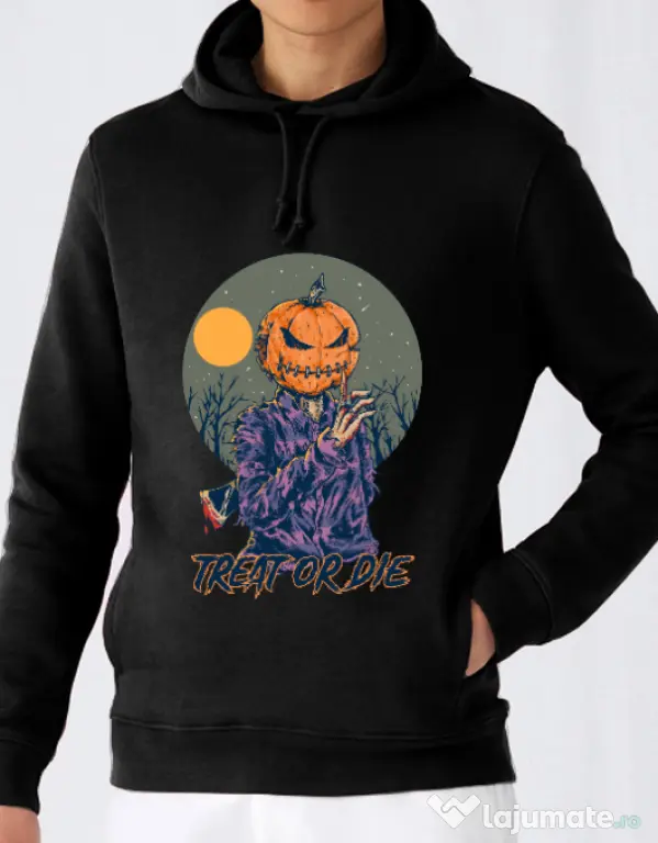 Hoodie barbat cu gluga Treat or die Negru