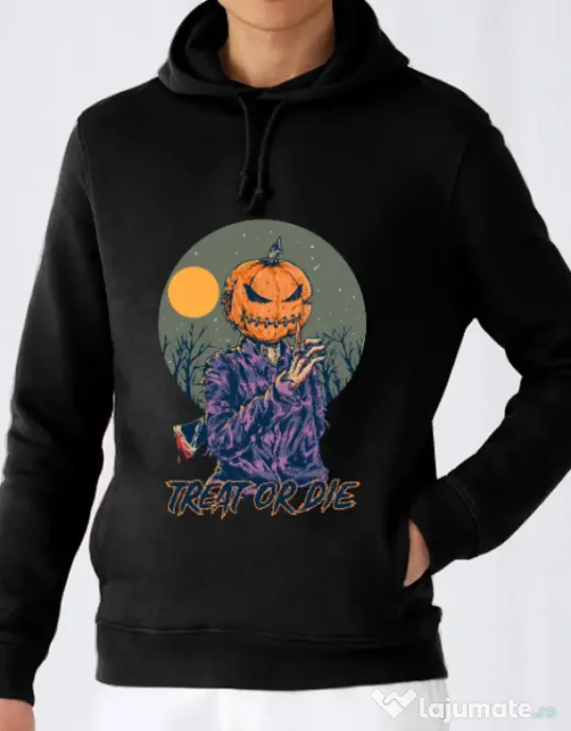 Hoodie barbat cu gluga Treat or die Negru