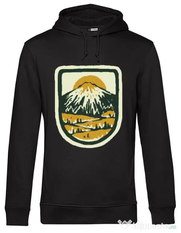Hoodie barbat cu gluga Hand drawn mountains Negru