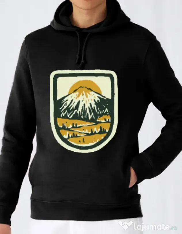 Hoodie barbat cu gluga Hand drawn mountains Negru