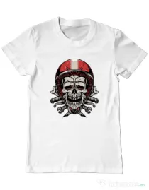 Tricou personalizat barbat Skull Biker Alb