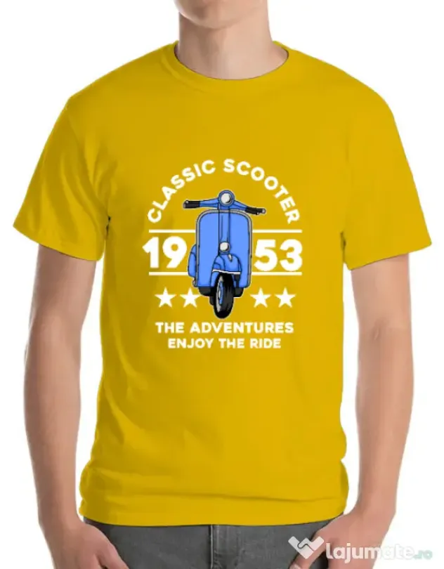Tricou personalizat barbat CLASSIC SCOOTER ADVENTURES Galben