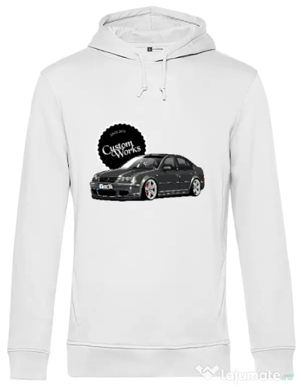 Hanorac barbat cu gluga Bora on Segment wheels Alb