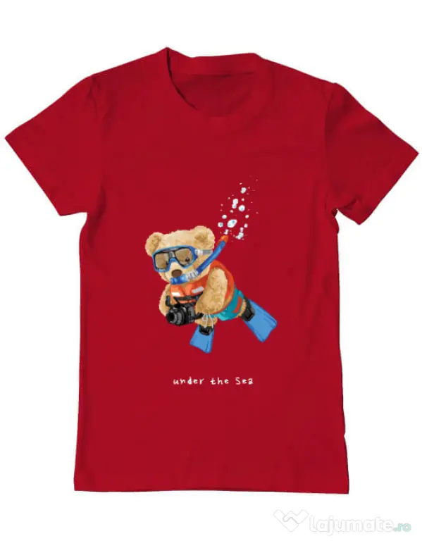 Tricou personalizat barbat Bear Snorkeling Rosu