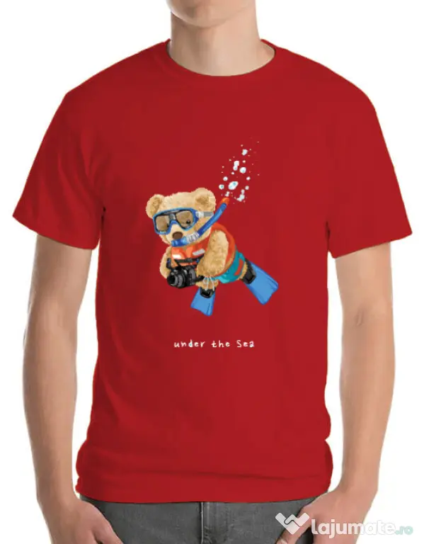 Tricou personalizat barbat Bear Snorkeling Rosu