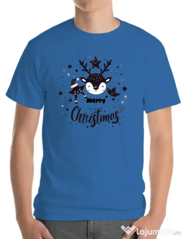 Tricou personalizat barbat Merry schristmas Albastru azuriu