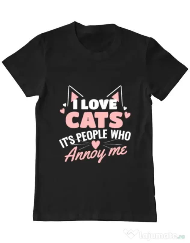 Tricou ADLER barbat I love cats Negru
