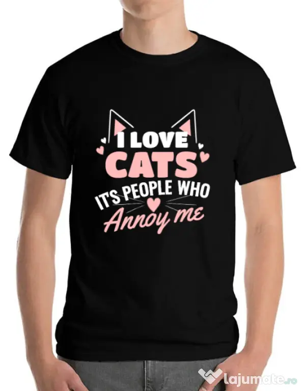 Tricou ADLER barbat I love cats Negru