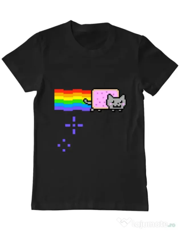 Tricou ADLER barbat Nyan cat Negru