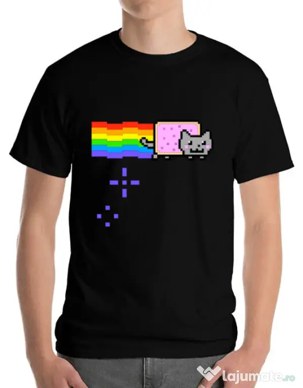 Tricou ADLER barbat Nyan cat Negru