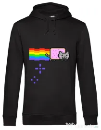 Hoodie barbat cu gluga Nyan cat Negru