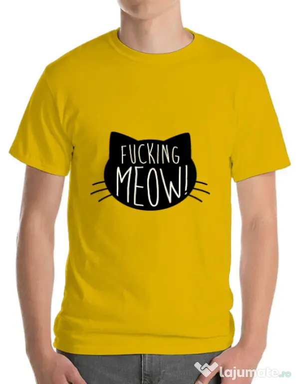Tricou ADLER barbat Fucking meow Galben