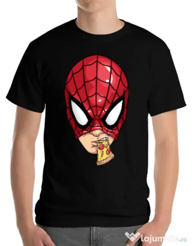 Tricou ADLER barbat Spiderman pizza Negru