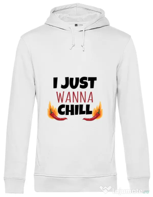 Hoodie barbat cu gluga I just wanna chill Alb
