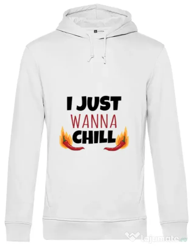 Hoodie barbat cu gluga I just wanna chill Alb