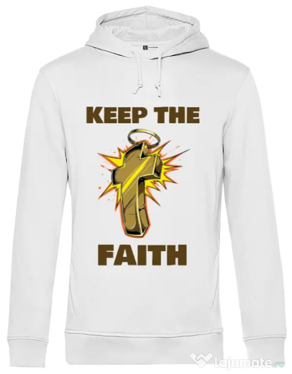 Hoodie barbat cu gluga Keep the Faith Alb
