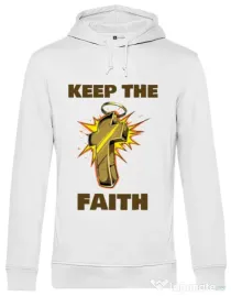 Hoodie barbat cu gluga Keep the Faith Alb