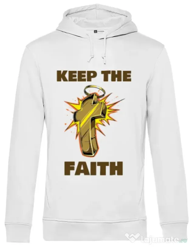 Hoodie barbat cu gluga Keep the Faith Alb