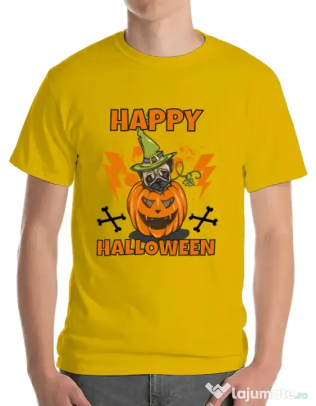 Tricou ADLER barbat Halloween Pug Galben