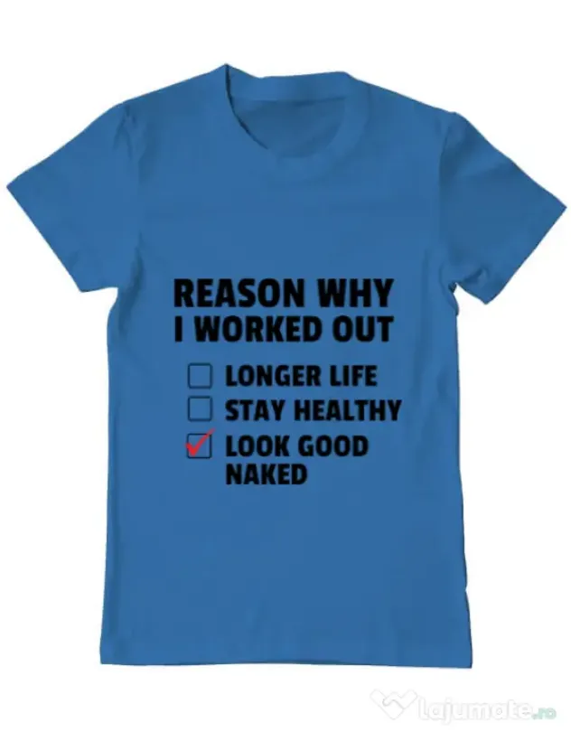 Tricou ADLER barbat Reason why I work out Albastru azuriu