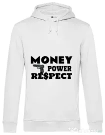 Hoodie barbat cu gluga Money, power,respect Alb