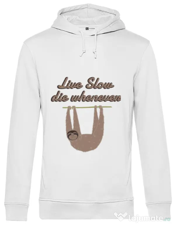 Hoodie barbat cu gluga Live slow, die whenever Alb