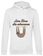 Hoodie barbat cu gluga Live slow, die whenever Alb