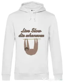 Hoodie barbat cu gluga Live slow, die whenever Alb
