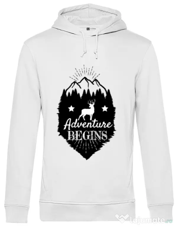 Hoodie barbat cu gluga Adventure Begins Alb