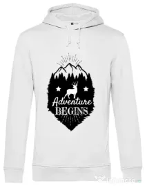 Hoodie barbat cu gluga Adventure Begins Alb