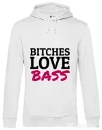 Hoodie barbat cu gluga Bitches love bass Alb